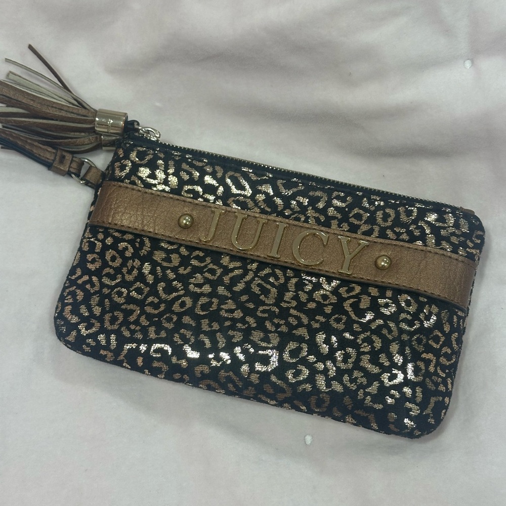 Juicy Couture Black and Gold Animal Print Wristlet